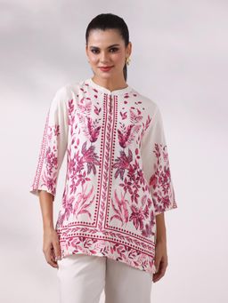 Shree - Off White Women Liva Floral Print Tunic