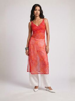 NISHORAMA - Red Payal Sheer Bandhani Kurta