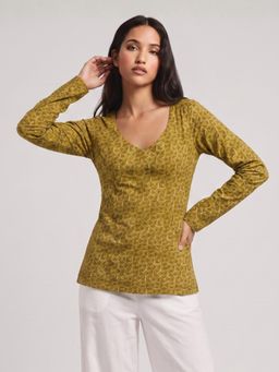 NISHORAMA - Green Alaya Olive Geometric Sleeved Tunic
