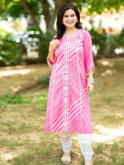 DESI SANDOOK - Woman's Pink Mirror work Panel Style Kurta