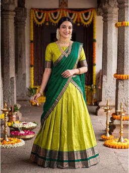 Kasee - Womens Green Art Silk Semi-Stitched Lehenga and Unstitched Choli with Dupatta