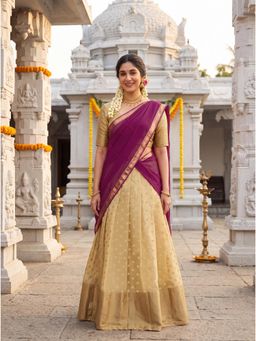 Kasee - Gold Border Detail Art Silk Semi-Stitched Lehenga and Unstitched Choli with Dupatta