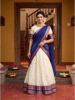 Kasee - Cream Border Detail Art Silk Semi-Stitched Womens Lehenga and Unstitched Choli with Dupatta
