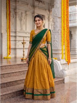 Kasee - Mustard Yellow Art Silk Semi-Stitched Lehenga and Unstitched Choli with Dupatta