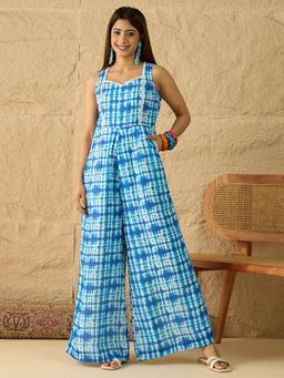 INDDUS - Blue Tie and Dye Printed and Gotta Detailed Jumpsuit