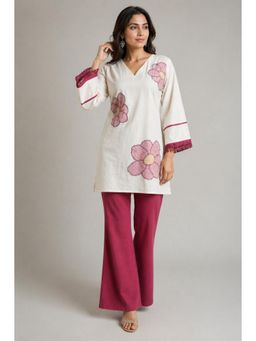 STUDIO MISRI - Ivory Floral Embroidered Wide-Leg Co-Ord Set