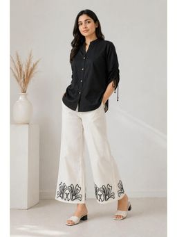STUDIO MISRI - Black Mandarin Collar Embroidered Wide-Leg Co-Ord Set