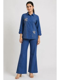 STUDIO MISRI - Blue Embroidered Wide-Leg Co-Ord Set