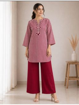 STUDIO MISRI - Maroon Striped Embroidered Kurta with Pant
