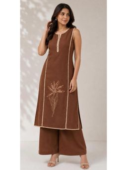 STUDIO MISRI - Brown Sleeveless Embroidered Kurta with Pant