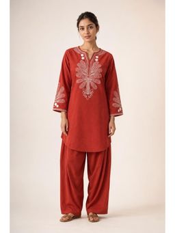 STUDIO MISRI - Rust Embroidered Kurta with Dhoti Pant