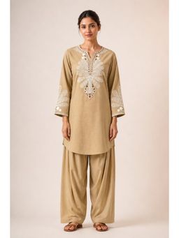STUDIO MISRI - Beige Embroidered Kurta with Dhoti Pant