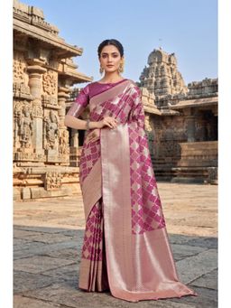 Monjolika Fashion - Light Pink Banarasi Satin Silk Saree with Unstitched Blouse