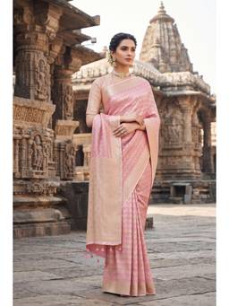 Monjolika Fashion - Light Lavender Banarasi Satin Silk Saree with Unstitched Blouse