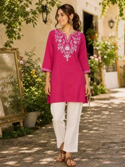 Nayam by lakshita - Sunlit Bloom Pink Embroidered Kurti