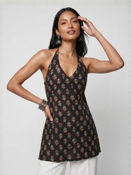 NISHORAMA - Black Simran Halter Neck Kurti