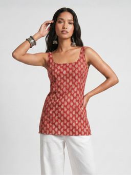 NISHORAMA - Red Kum-Kum Deep Back Short Tunic