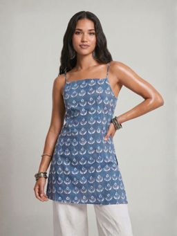 NISHORAMA - Blue Maahi Blue Floral Noodle Strap Corset Kurti