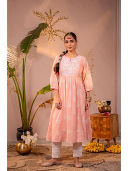 Juniper - Gulnaar Peach Embroidered Kurta