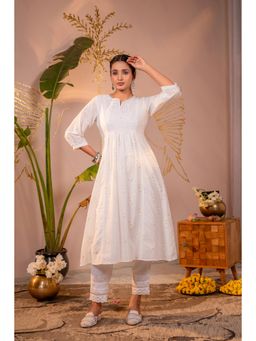 Juniper - Cotton White Embroidered Kurta