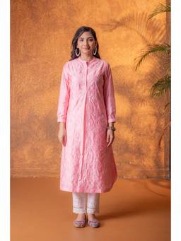 Juniper - Gulnaar Peach Floral Design Kurta with Inner