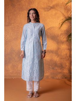 Juniper - Neelara Powder Blue Floral Design Kurta with Inner