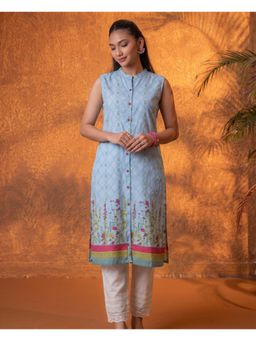 Juniper - Sky Blue Floral Buti Printed Viscose Kurta