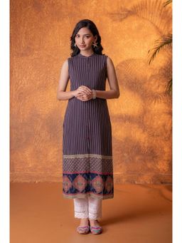 Juniper - Maroon Heritage Stripe Sleeveless Kurta