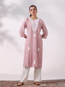 Shree - Women Liva Pink Embroidered Kurta