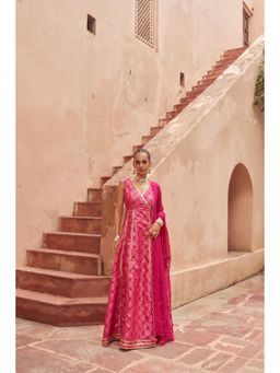 SILCHIC - Women Magenta Chanderi Maxi Angrakha with Dupatta
