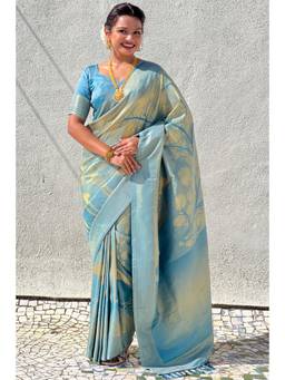 SGF11 - Blue Women's Kanjivaram Pure Soft Silk Saree with Unstitched Blouse