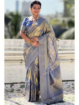 SGF11 - Blue Women's Kanjivaram Pure Soft Silk Saree with Unstitched Blouse
