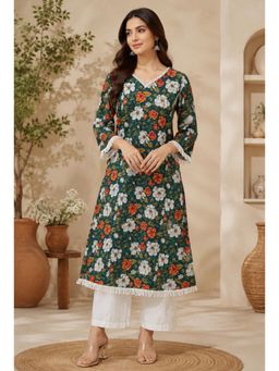 SILCHIC - Women Green Floral Printed Regular Kurta with Palazzo