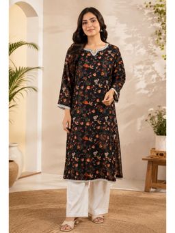 SILCHIC - Women Black Floral Printed Regular Kurta with Palazzo