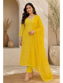 SILCHIC - Women Yellow Printed Kurta with Pant and Dupatta