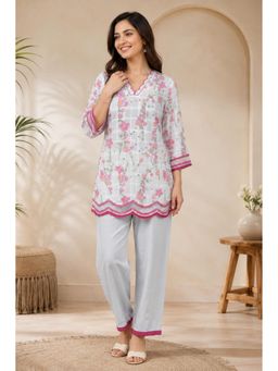 SILCHIC - Pink Women White Floral Printed Regular Co-Ord Set