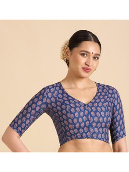 Studio Shringaar - Blue Polyester Readymade Soft Solid Colored Saree Blouse