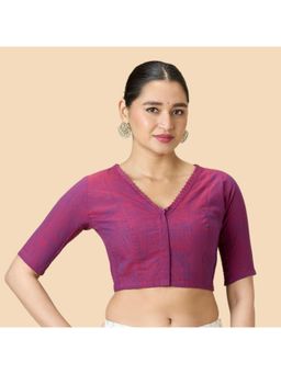 Studio Shringaar - Wine Handloom Cotton Side Stretchable Saree Blouse