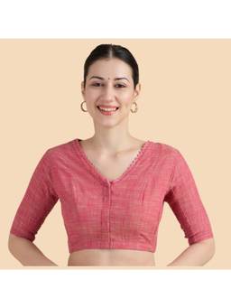 Studio Shringaar - Handloom Pink Cotton Side Stretchable Saree Blouse