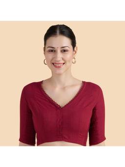 Studio Shringaar - Maroon Handloom Cotton Side Stretchable Saree Blouse