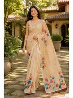 KAYOMMI - Women Beige Floral Printed Saree with Unstitched Blouse