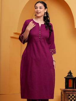 ARAMYA - Wine Slub Cotton Straight Kurta
