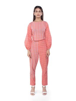 ZLAATA - Women Peach Printed Cotton Co-Ord Set