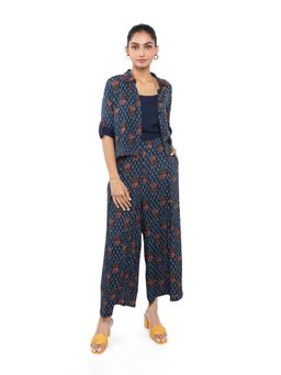 ZLAATA - Women Navy Blue Three Piece Co-Ord Set