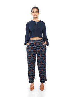 ZLAATA - Women Navy Blue Two-Piece Cotton Co-Ord Set