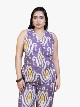 ZLAATA - Purple Ikat Cotton Waistcoat