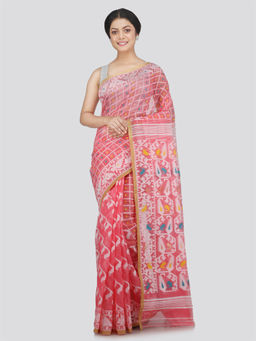PinkLoom - Womens Soft Cotton Jamdani Saree without Blouse -Pink