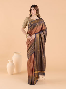 Likha - Bhagalpuri Festive Dual Tone Zari Weave Bronze Saree with Unstitched Blouse - LIKFESSAR01