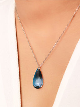 Silberry - 925 Sterling Silver Aqua Drop Swarovski Pendant with Chain
