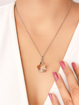 Silberry - 925 Sterling Silver Warm Petal Swarovski Pendant with Chain